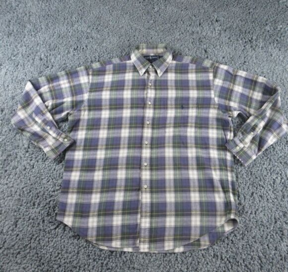Ralph Lauren Shirt Mens Large Blue Green Plaid Blaire Long Sleeve Button Down